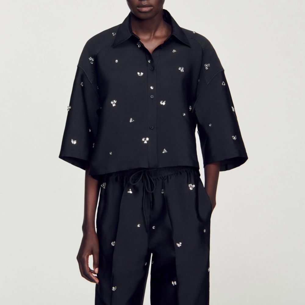 Sandro Mentissa Oversized Cropped Shirt